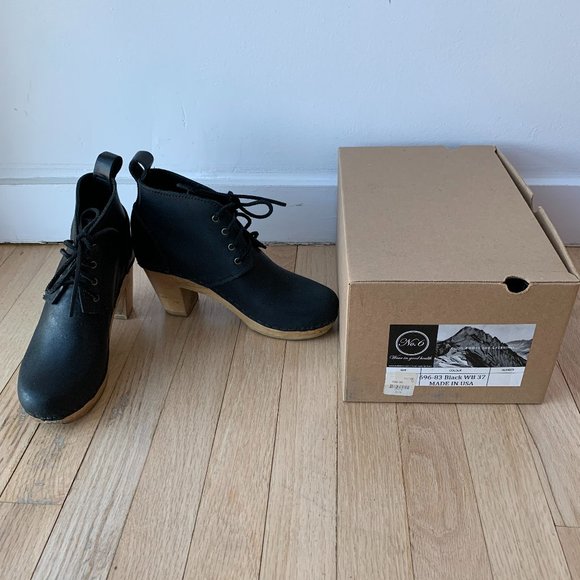 No6 High Heel Lace Up Ankle Clog Boots / BLACK / Size 37 - Picture 1 of 6